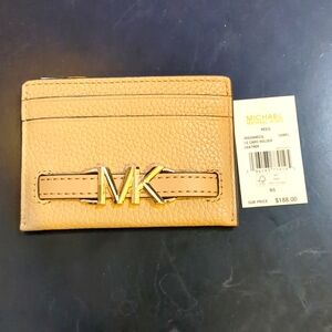 Michael Kors MK pebbled leather card holder wallet tan cream